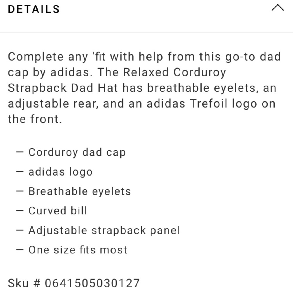 Adidas Originals corduroy strapback dad hat NWT - Picture 3 of 6